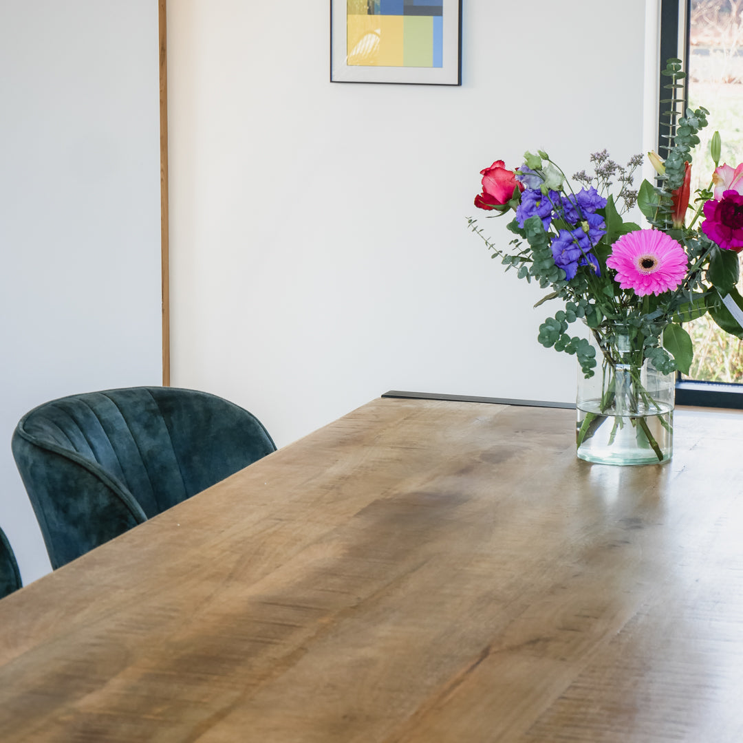 Eettafel industrieel 160 cm | Mangohout en Staal | 160x90x76cm