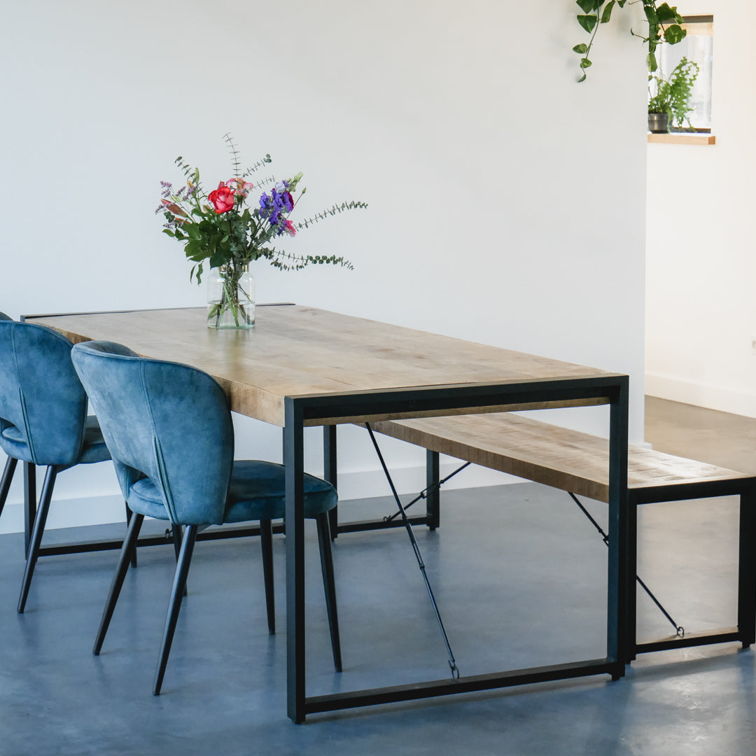 Eettafel industrieel 160 cm | Mangohout en Staal | 160x90x76cm