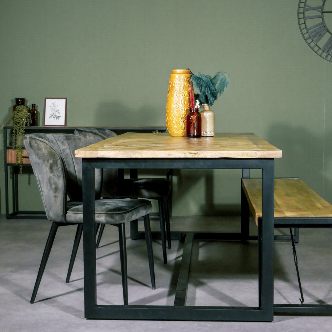 Eettafel Keukentafel Jax Visgraat Industrieel Design | Mangohout en Staal | 160x90x76cm - Industrieelinhuis.nl