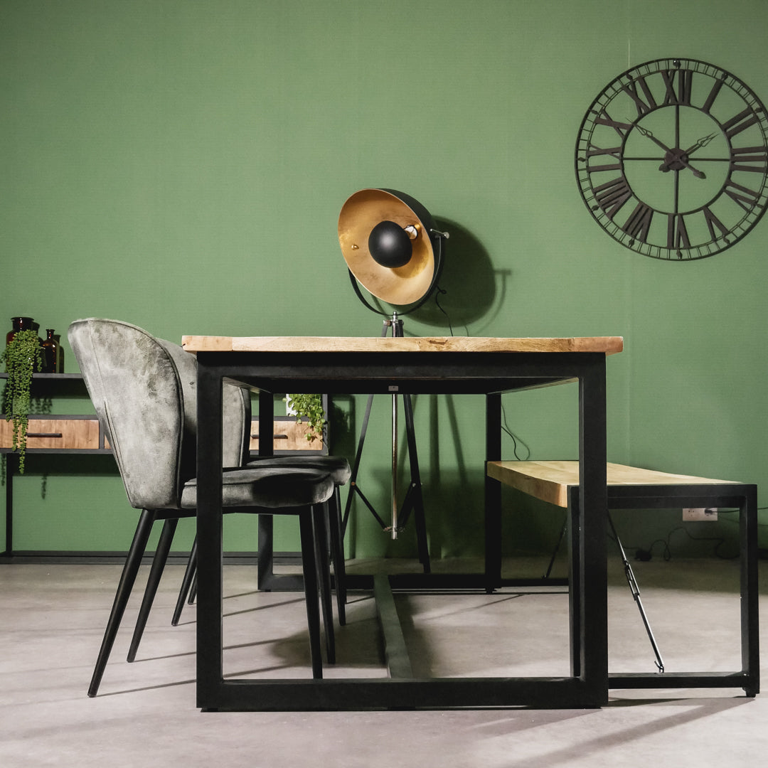 Eettafel Keukentafel Jax Visgraat Industrieel Design | Mangohout en Staal | 160x90x76cm - Industrieelinhuis.nl