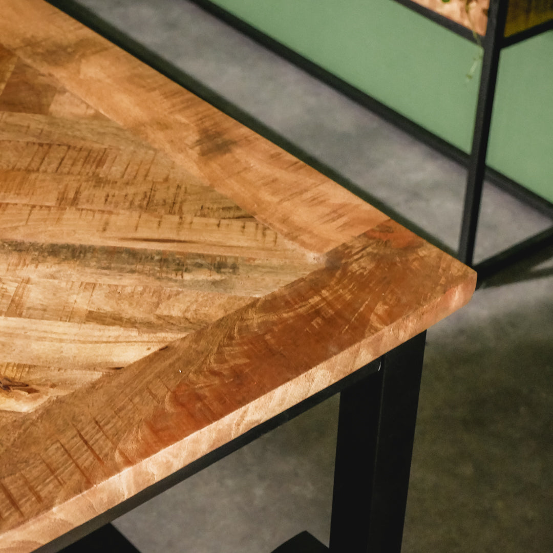 Eettafel Keukentafel Jax Visgraat Industrieel Design | Mangohout en Staal | 160x90x76cm - Industrieelinhuis.nl