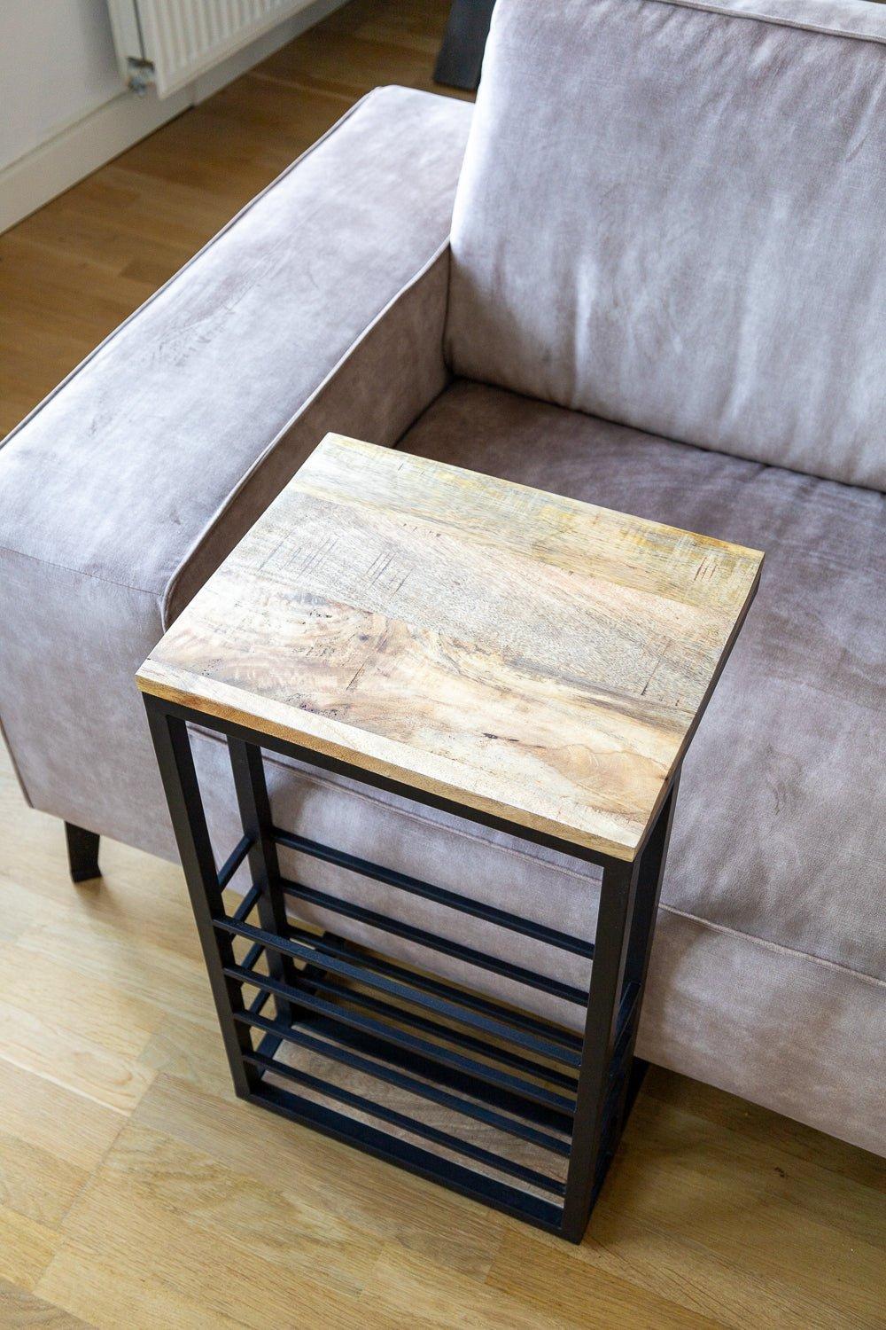 Bijzettafel voor over de bank | Mangohout en Staal | 30x38x65cm - Industrieelinhuis.nl