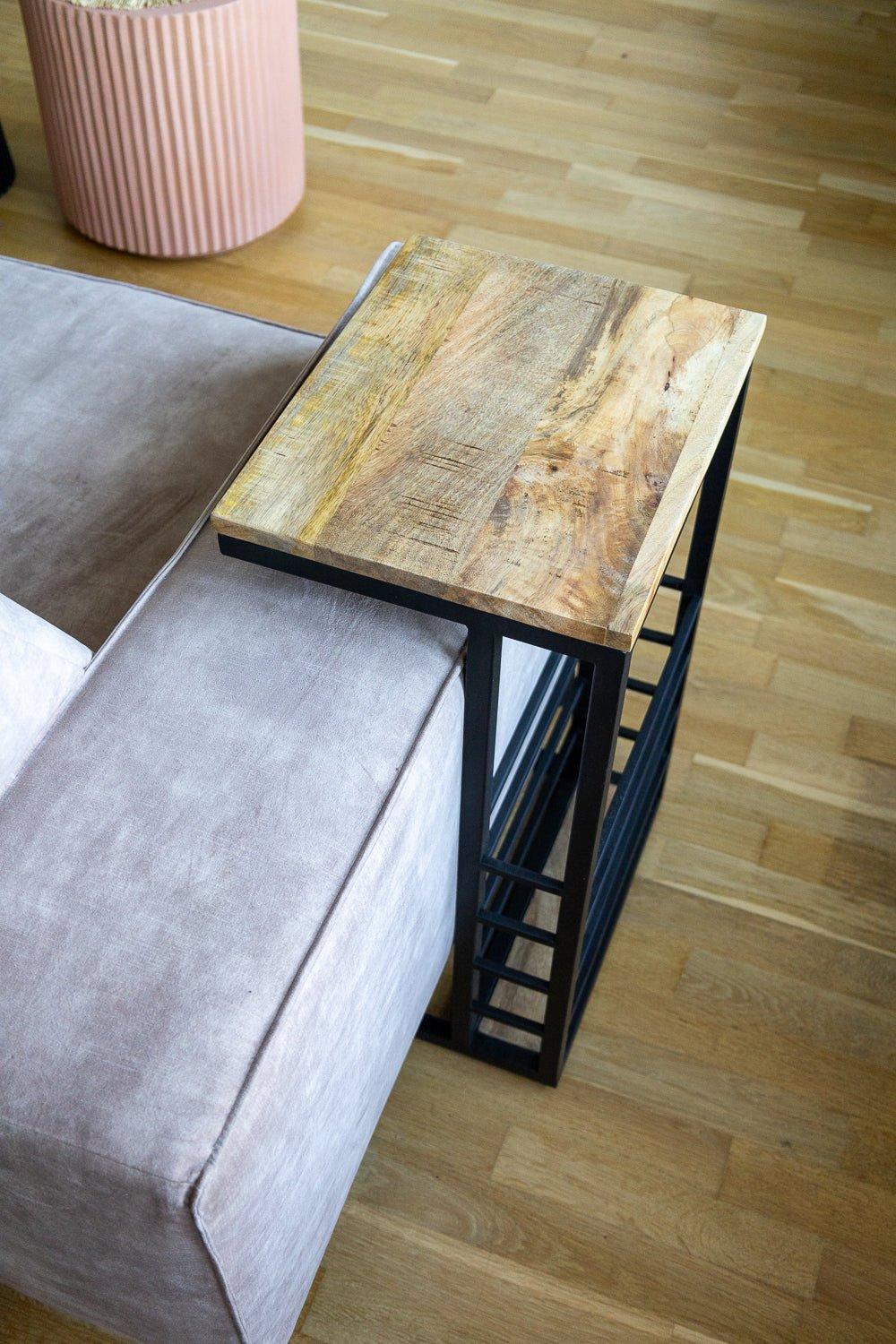 Bijzettafel voor over de bank | Mangohout en Staal | 30x38x65cm - Industrieelinhuis.nl