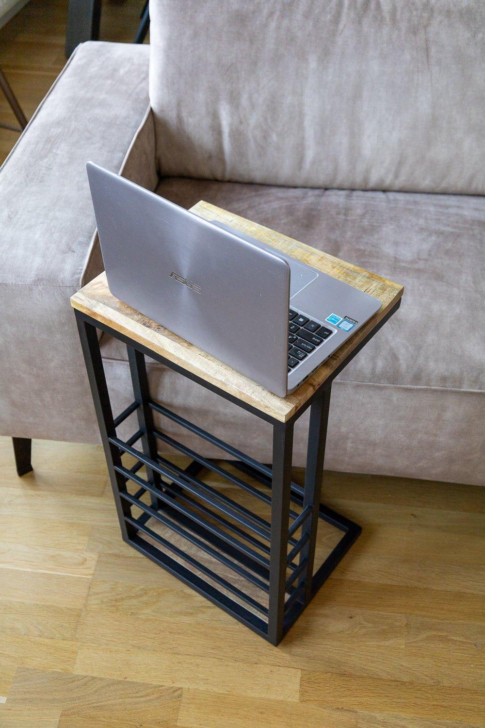 Bijzettafel voor over de bank | Mangohout en Staal | 30x38x65cm - Industrieelinhuis.nl