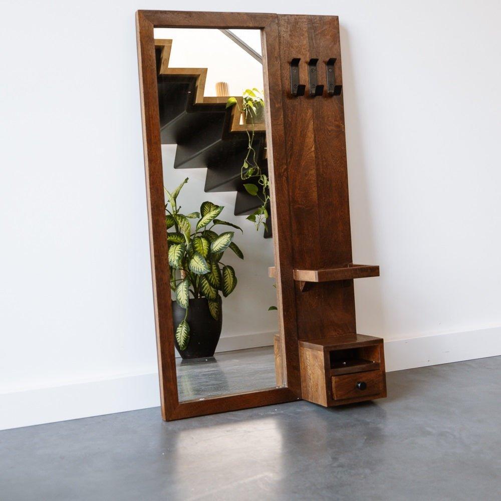 Industriële spiegel | Mangohout zwart | 108x60cm - Industrieelinhuis.nl