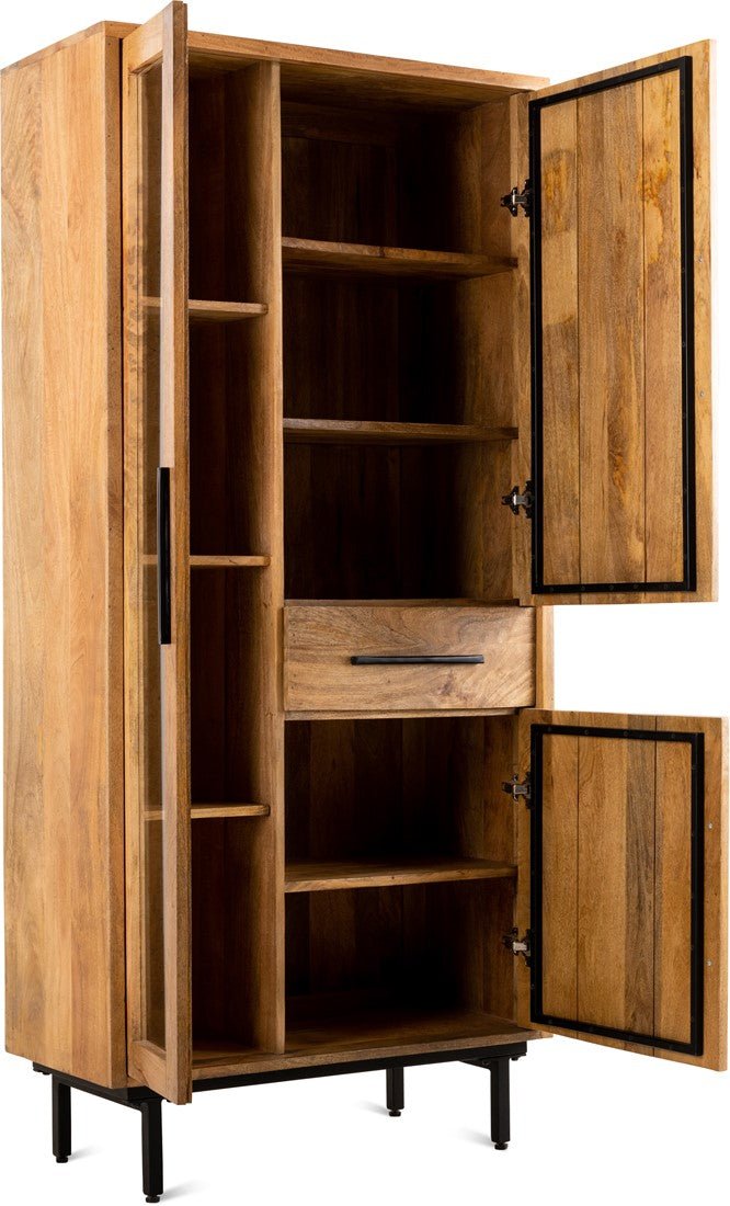 Buffet Kast Industrieel Design | Mangohout en Staal | 85x40x180cm - Industrieelinhuis.nl