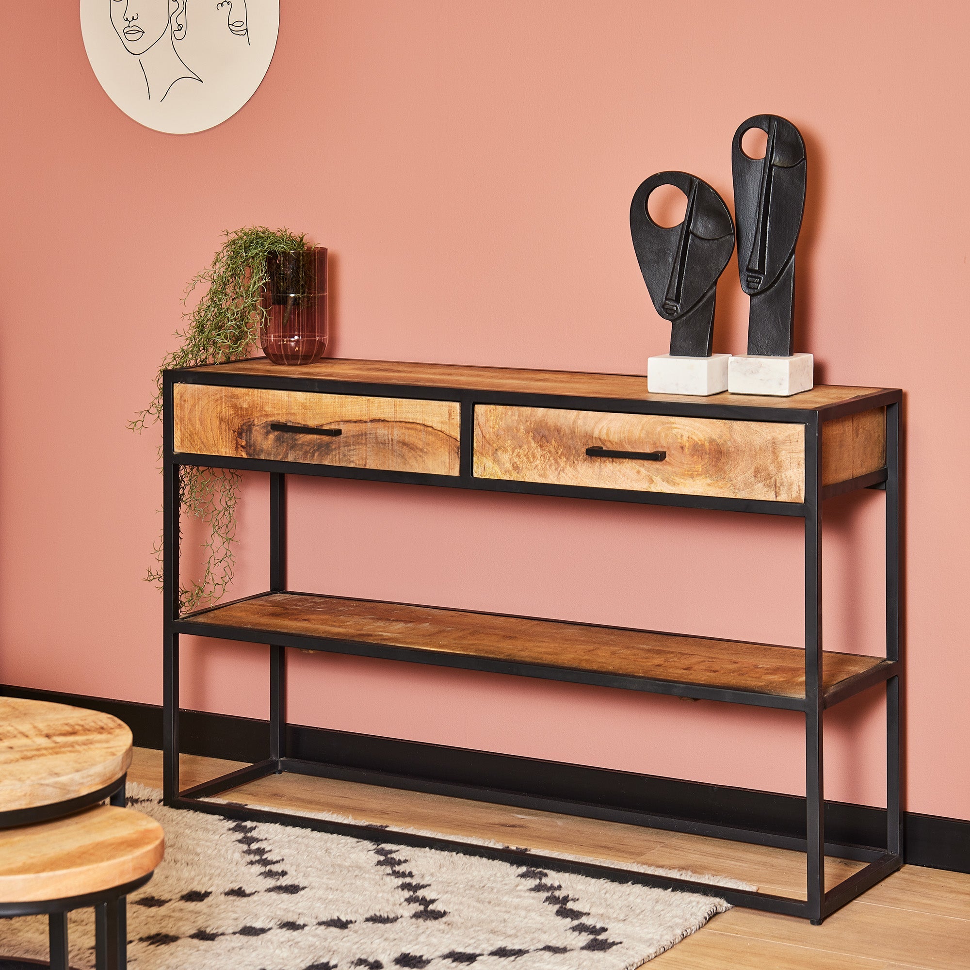 Sidetable met lades Denver | Mangohout en Staal