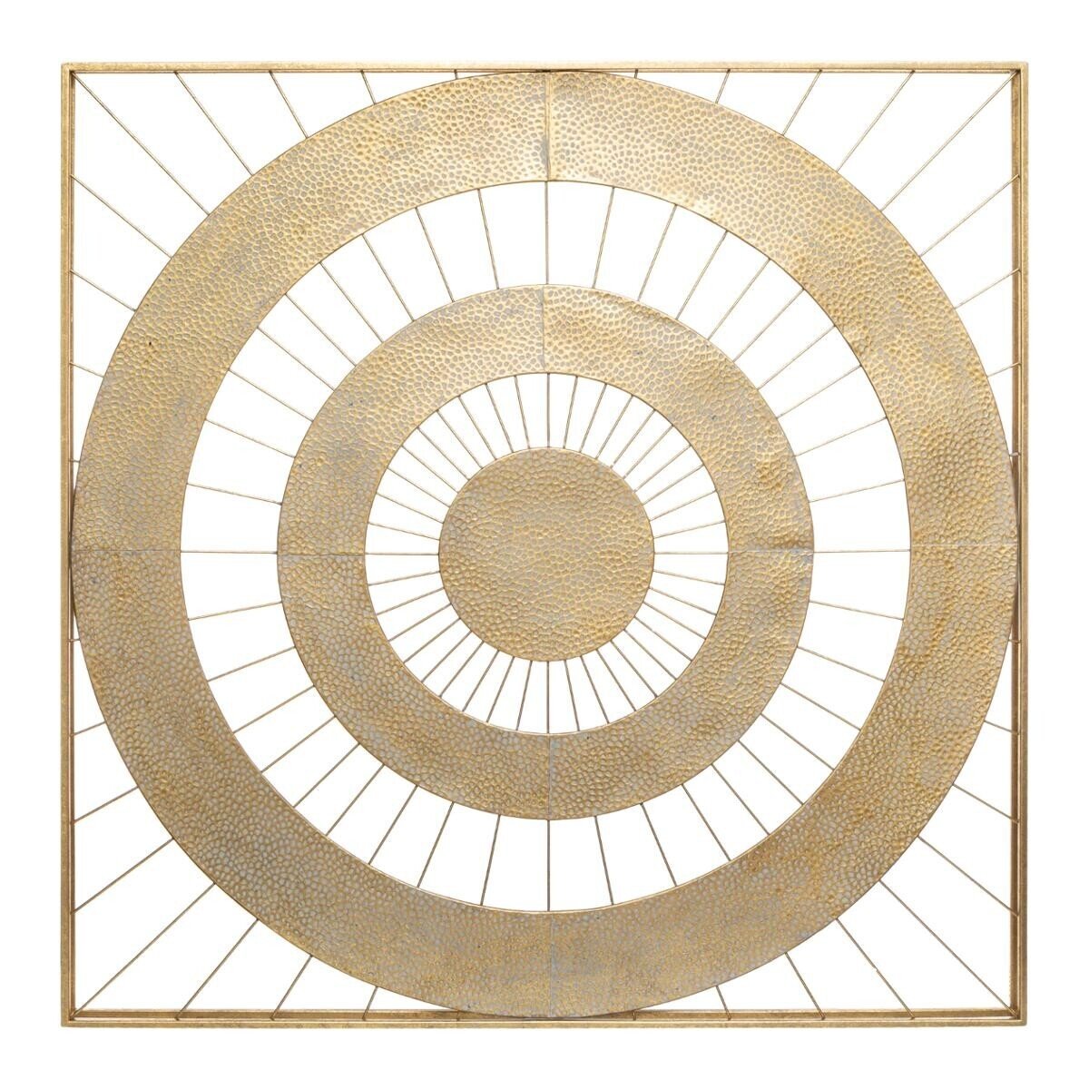 Metalen wanddecoratie "zon" in frame | Goud | 90x90cm - Industrieelinhuis.nl