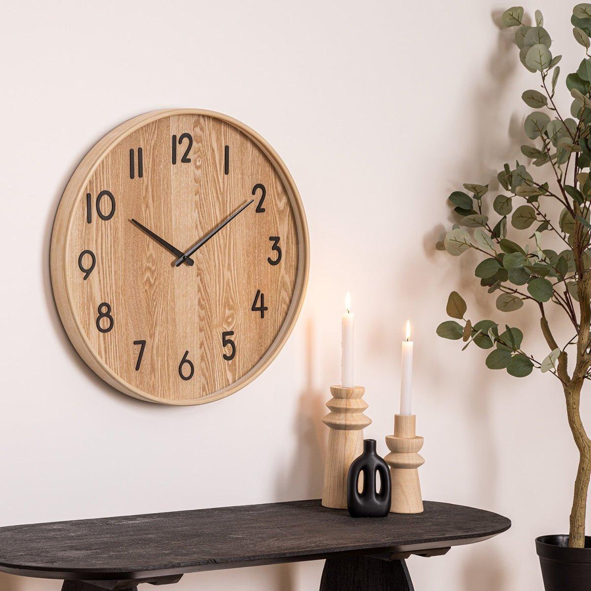 Klok Wandklok Ivana industrieel | Zwart Staal Licht Hout | ø 55cm - Industrieelinhuis.nl