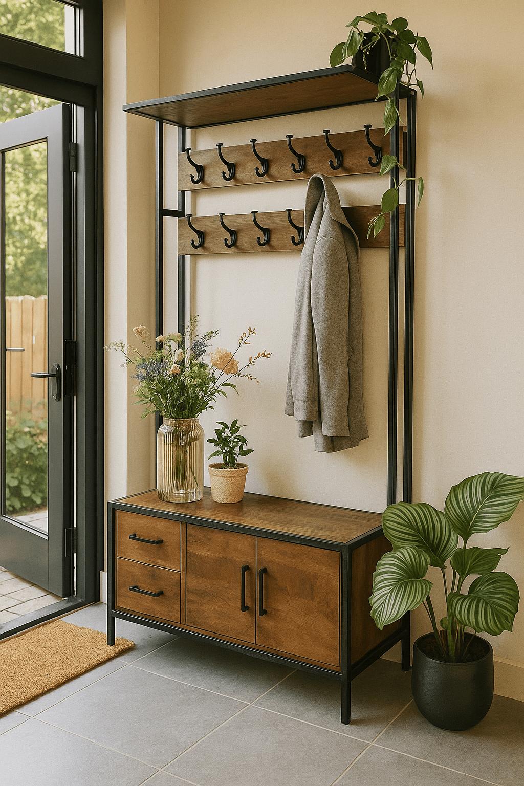 Garderoberek XL Industrieel Design | Mangohout en Staal | 100x40x190cm