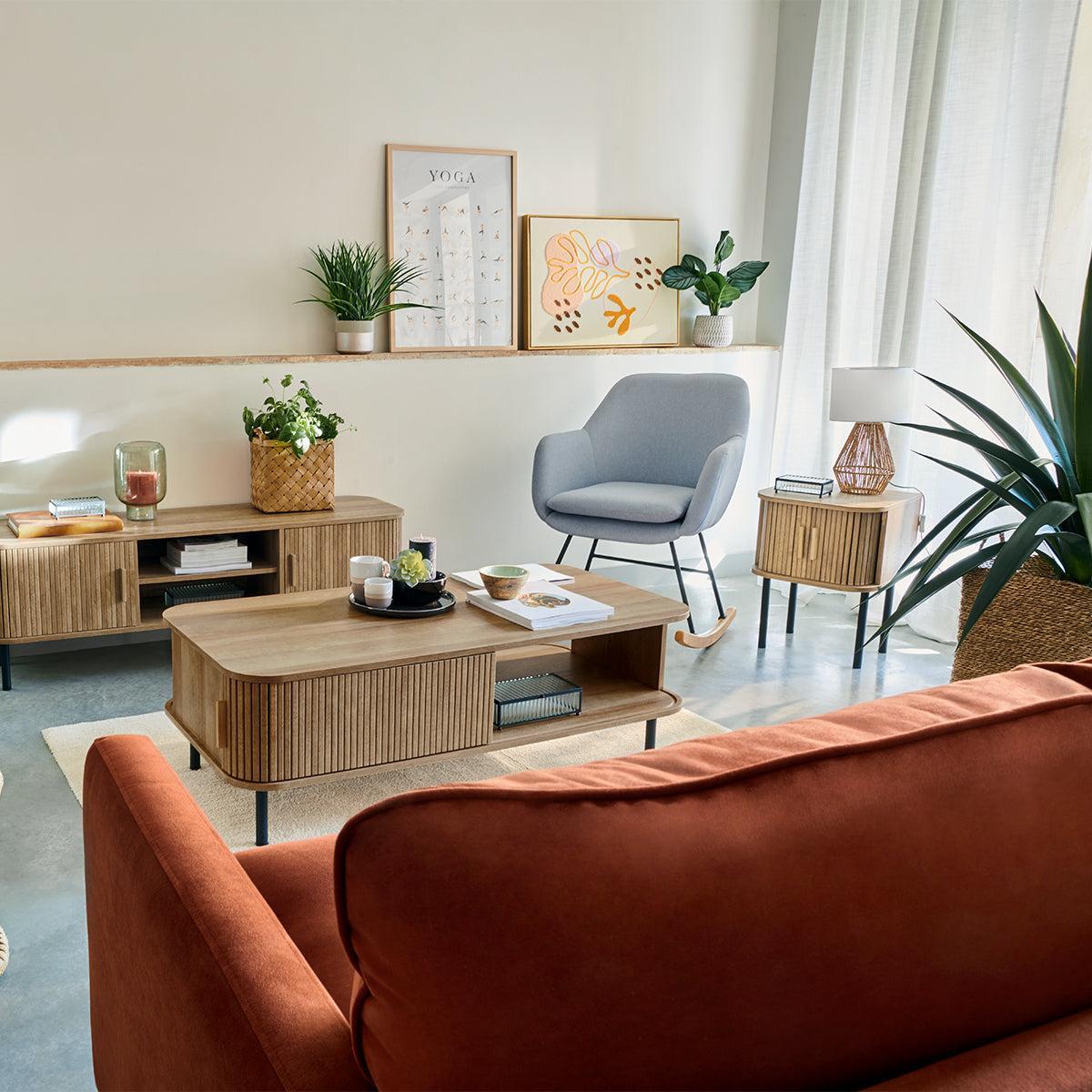 "Bali" Modern Nachtkastje met Stalen Poten en Eiken Effect Afwerking - Industrieelinhuis.nl