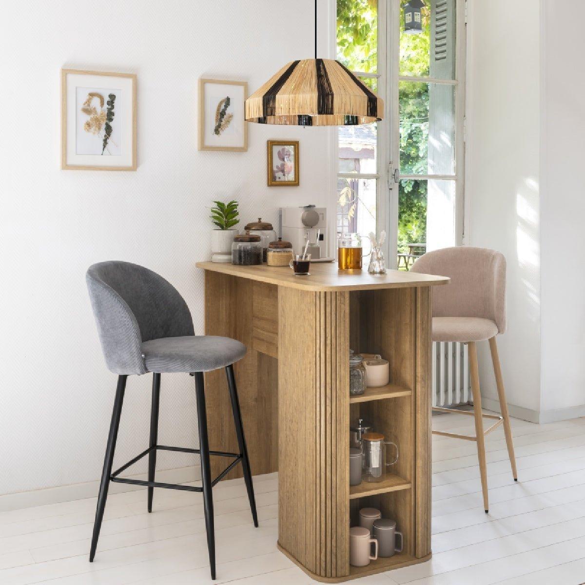 "Bali" Moderne bartafel met schappen Eiken effect afwerking - Industrieelinhuis.nl