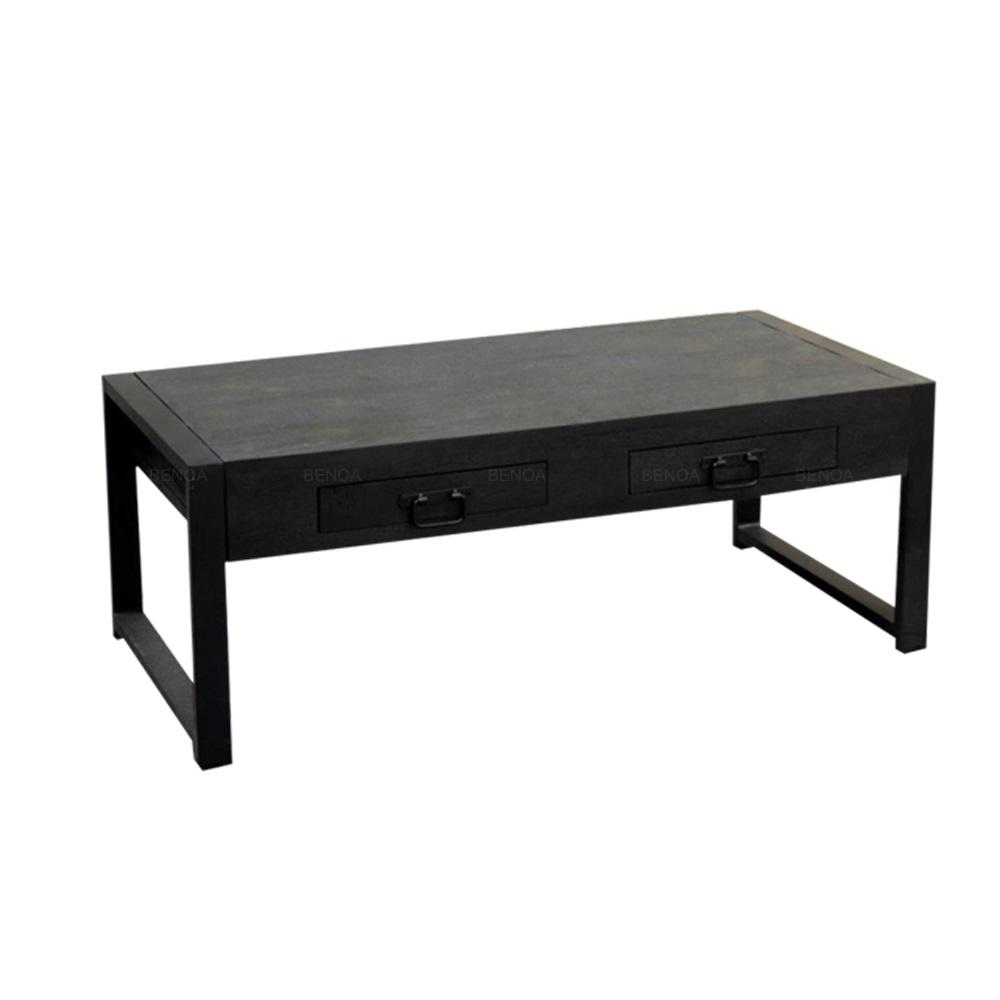 Salontafel met lades Industrieel Design | Zwart Mangohout en Staal | 120x60x45cm