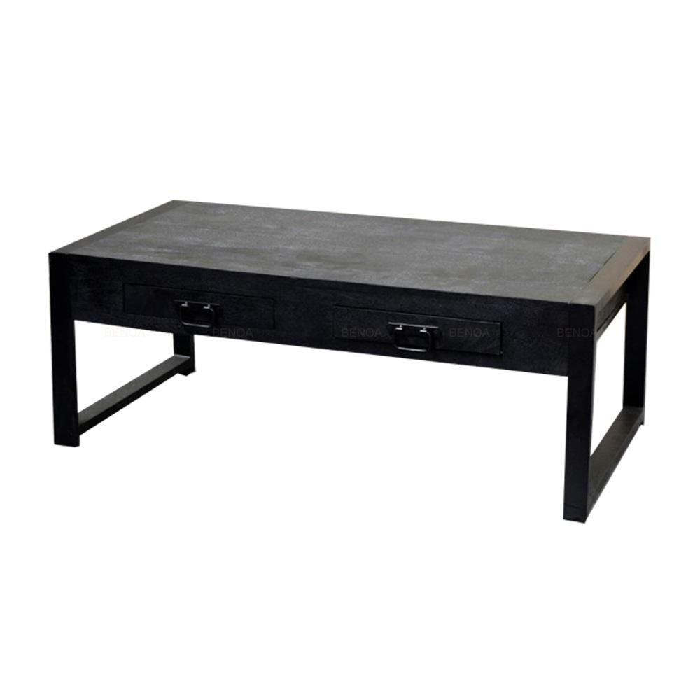 Salontafel met lades Industrieel Design | Zwart Mangohout en Staal | 120x60x45cm