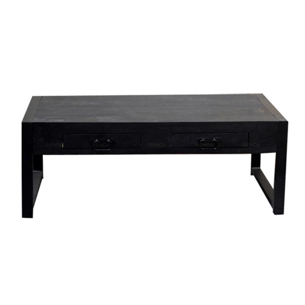 Salontafel met lades Industrieel Design | Zwart Mangohout en Staal | 120x60x45cm