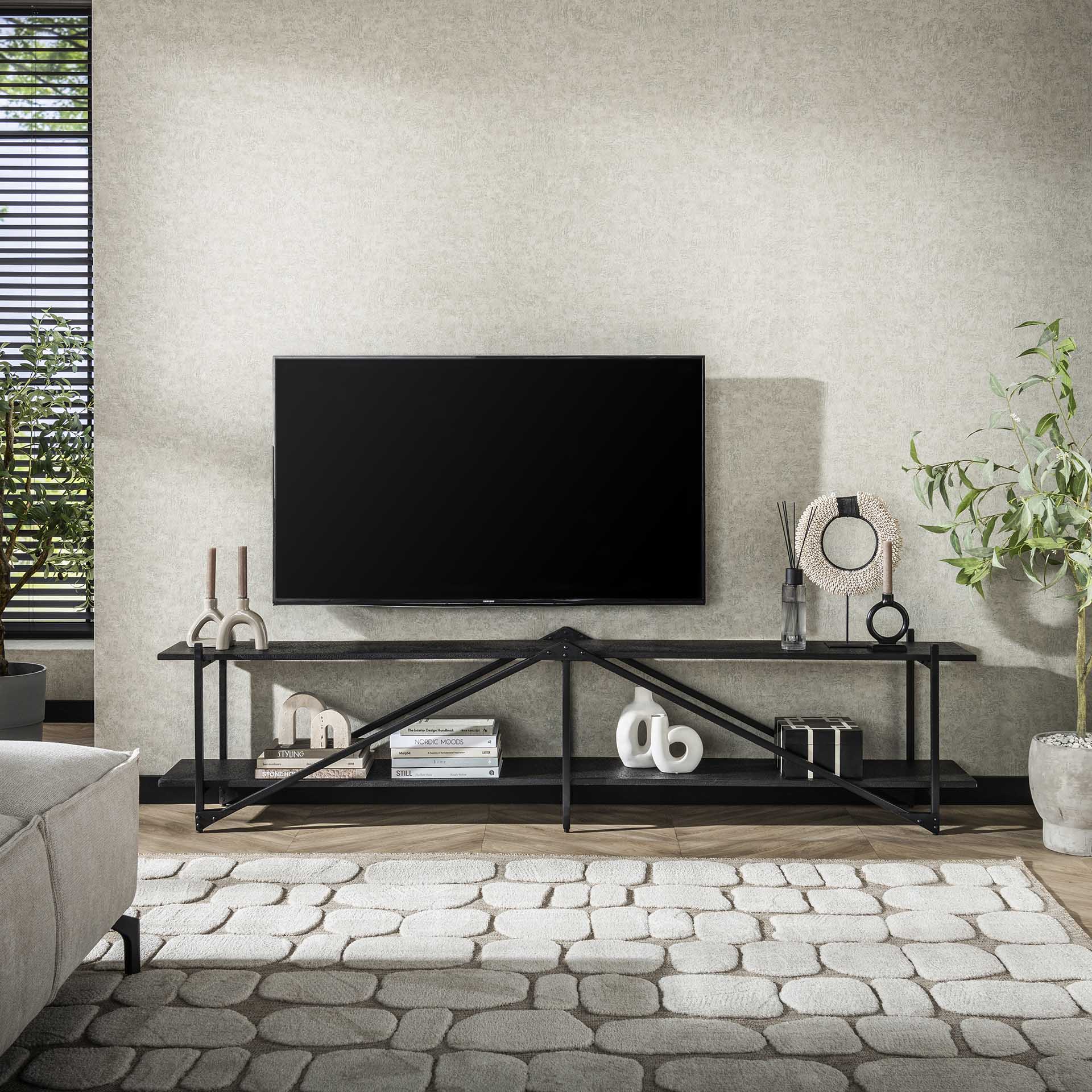Open TV meubel industrieel Piero 220cm - Industrieelinhuis.nl