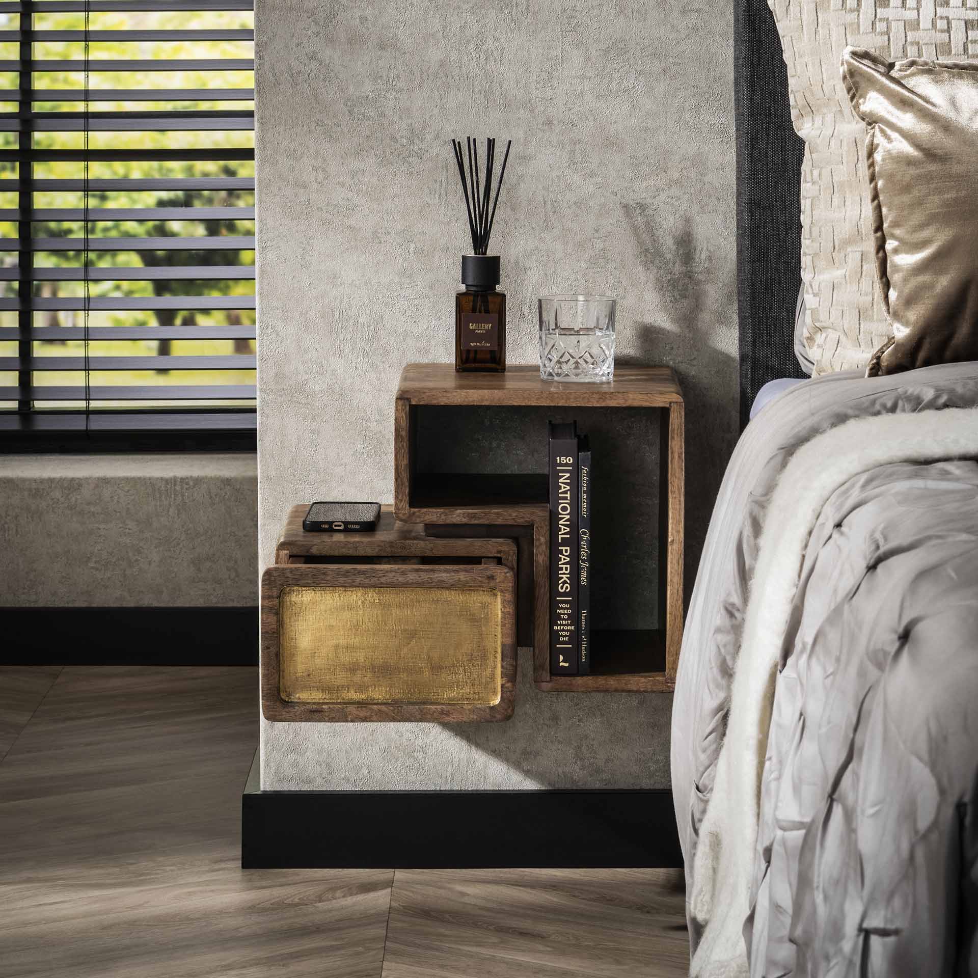 Nachtkastje Wallbox Brass Duo - Industrieelinhuis.nl