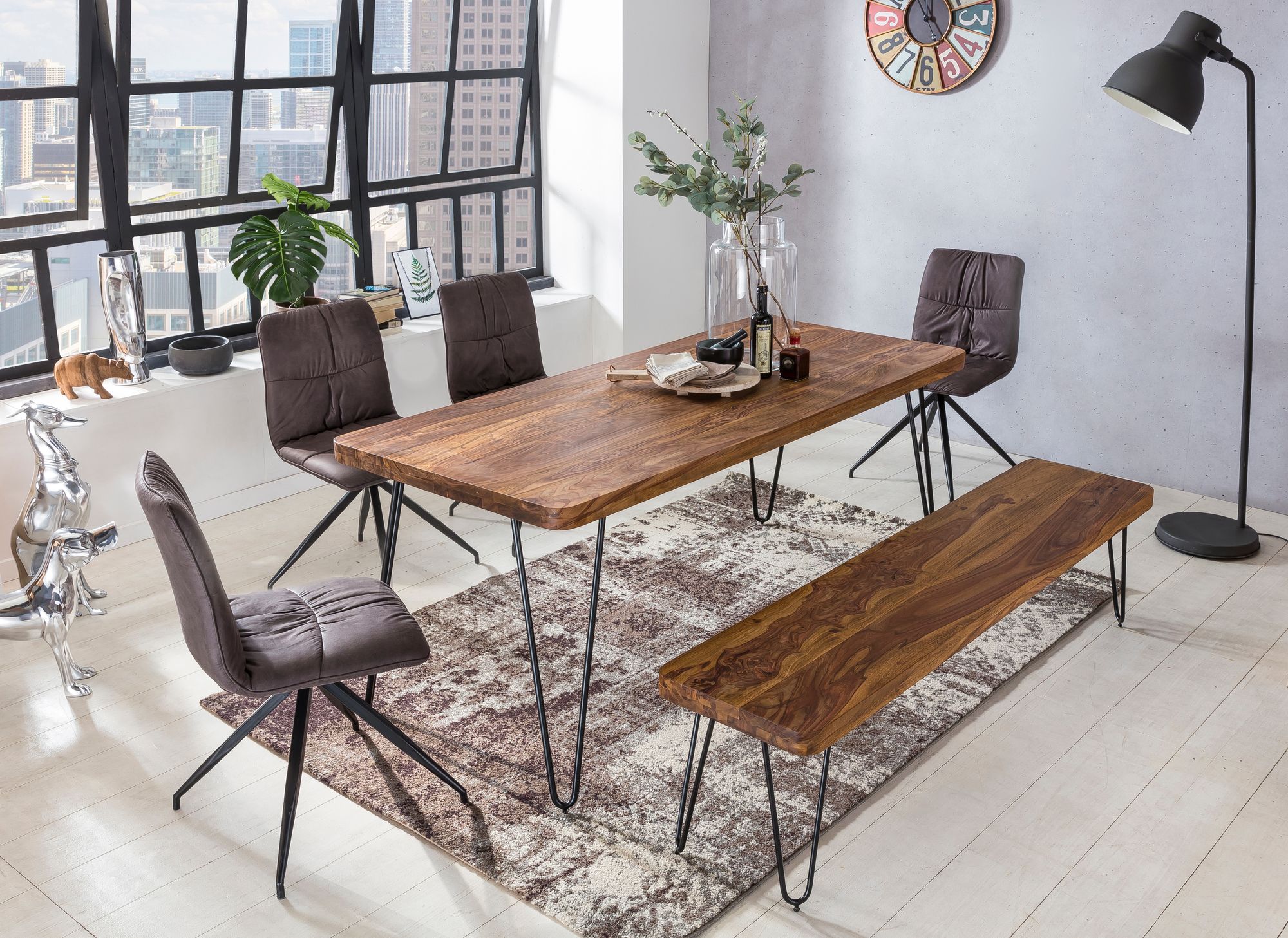 Eettafel / Keukentafel Industrieel Design | Sheesham en Staal | 120-160-180-200 - Industrieelinhuis.nl