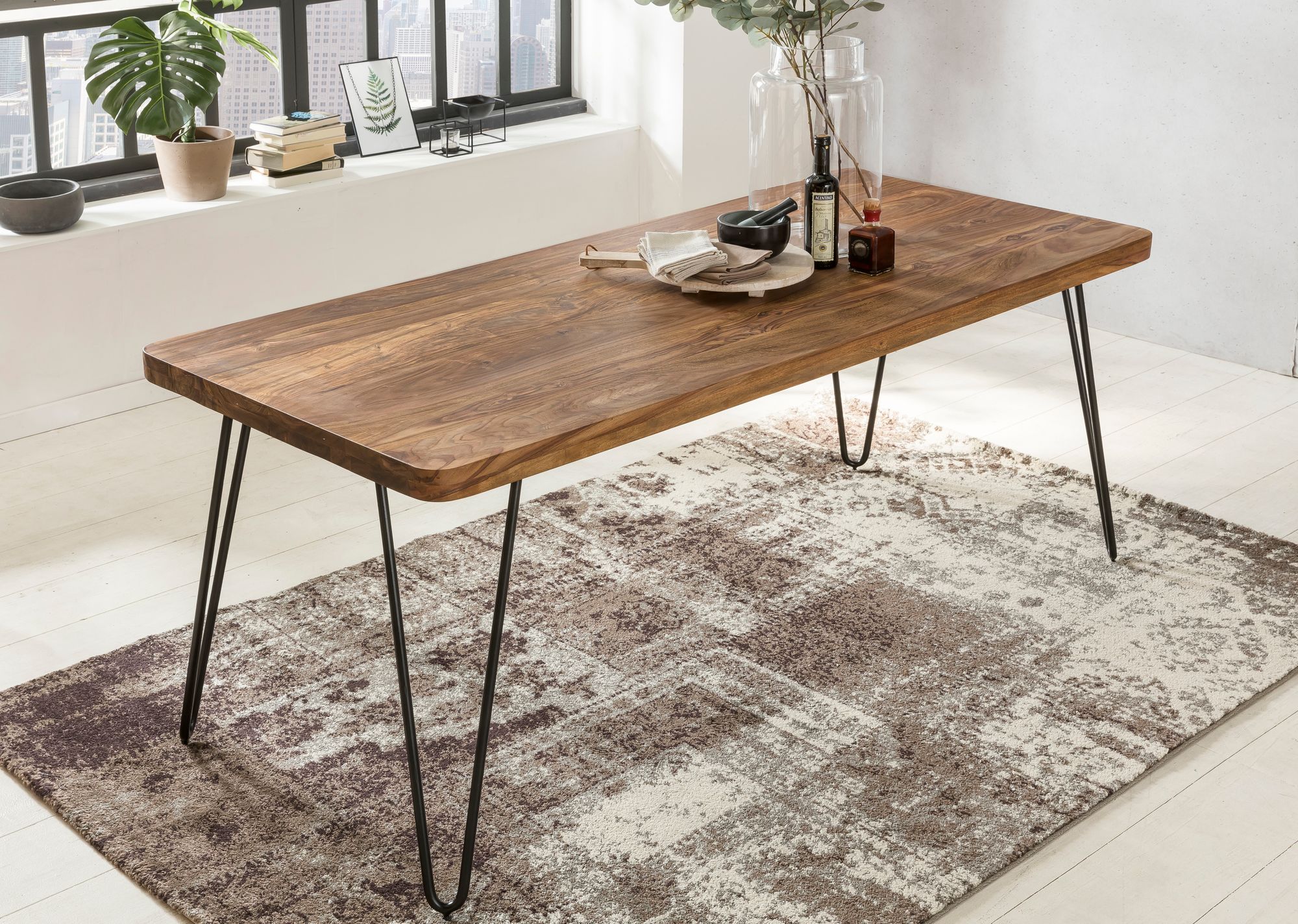 Eettafel / Keukentafel Industrieel Design | Sheesham en Staal | 120-160-180-200