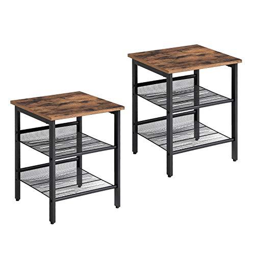 Set van 2 nachtkastjes Industrieel Design | Houtlook en Staal | 40x40x50,8cm - Industrieelinhuis.nl