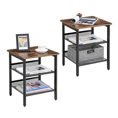 Set van 2 nachtkastjes Industrieel Design | Houtlook en Staal | 40x40x50,8cm - Industrieelinhuis.nl