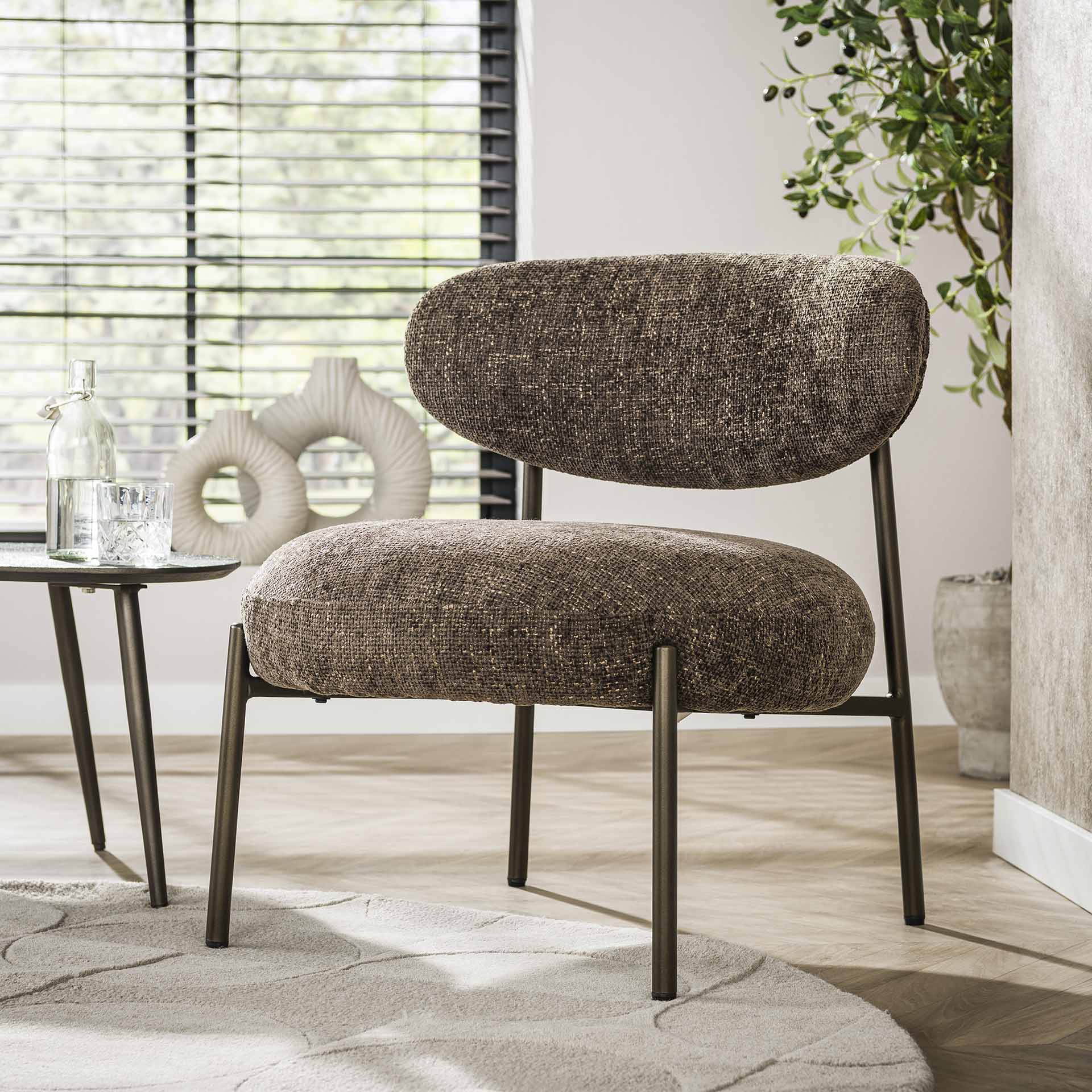 Ronde fauteuil Sofia Donkerbruin