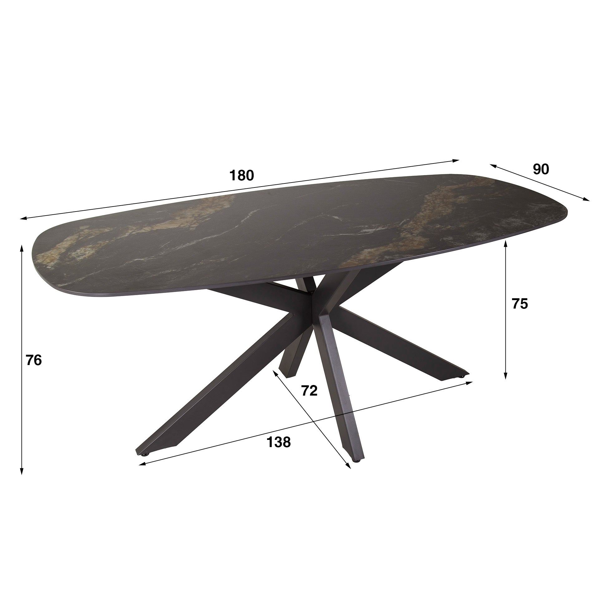Deens ovale eettafel 180x90 cm – Keramiek & metalen spiderframe - Industrieelinhuis.nl