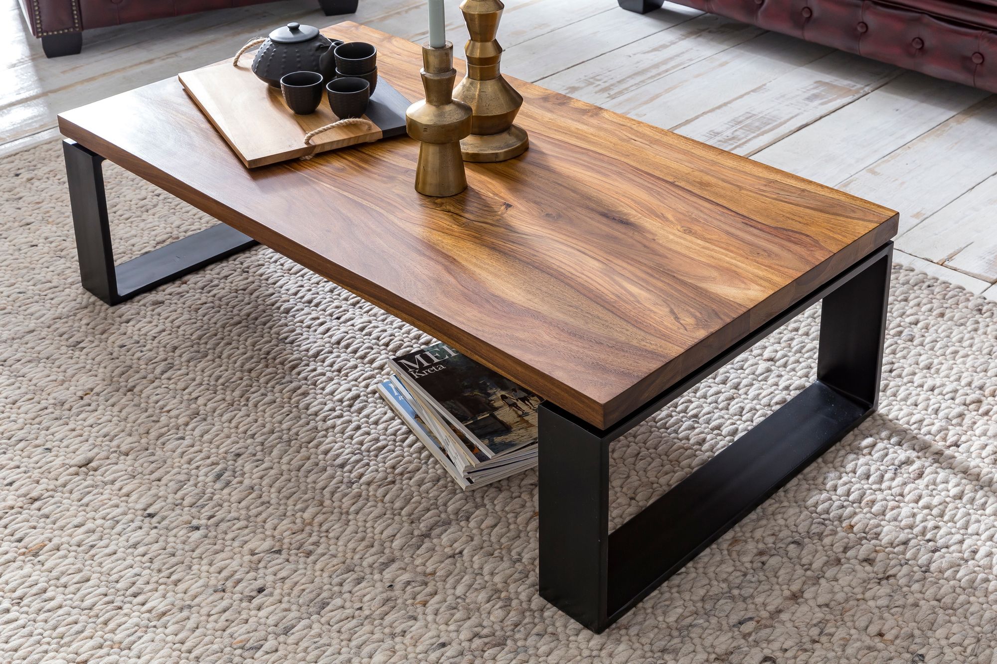 Salontafel Houten Sofa tafel met metalen frame Woonkamer tafel
