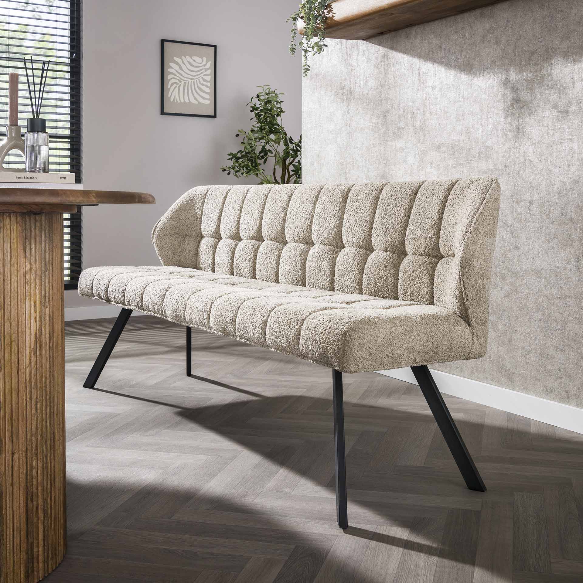 Eetkamerbank Rodin Boucle Zandkleur 180 cm - Industrieelinhuis.nl