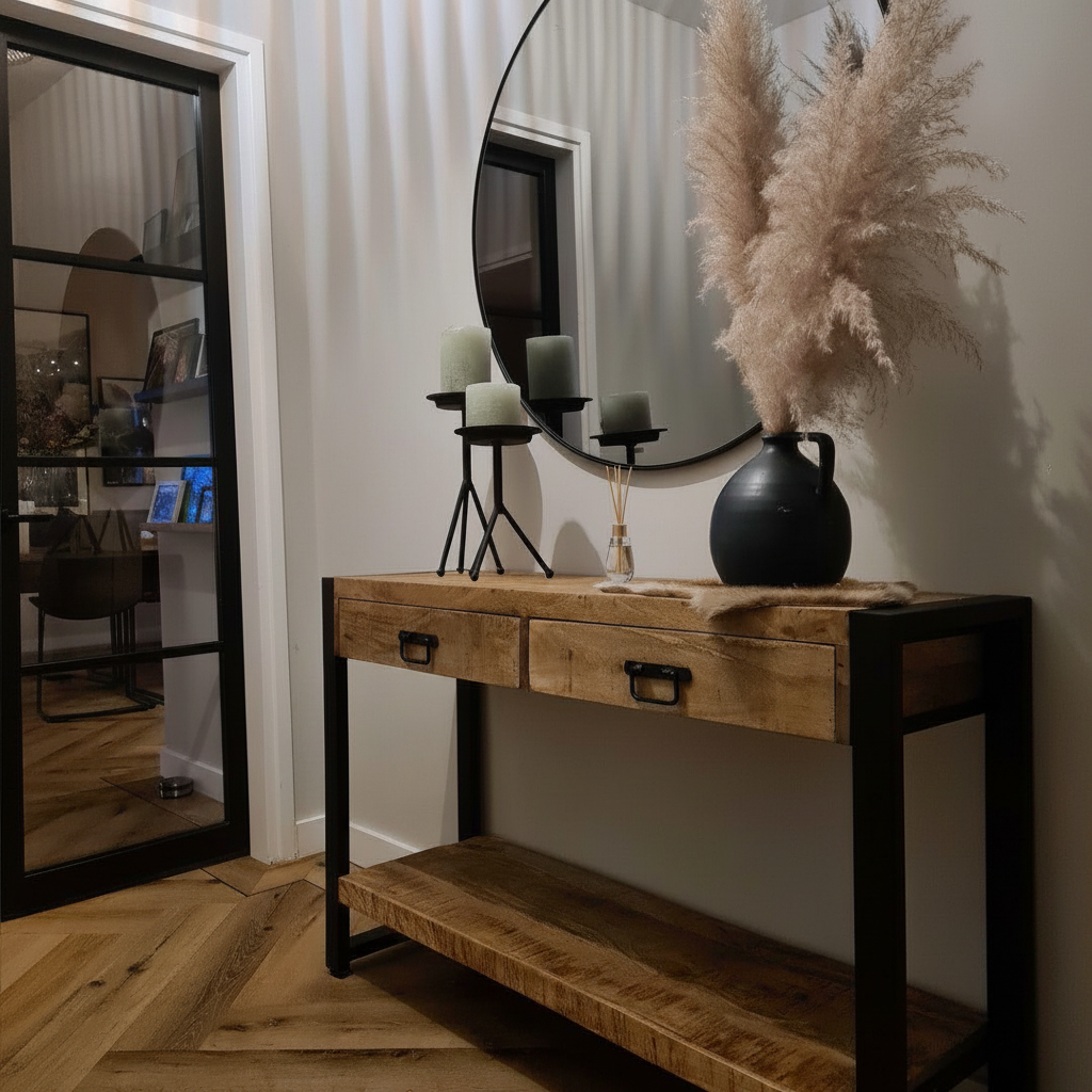 Sidetable met twee lades | 120 x 35 x 76 cm | Mangohout