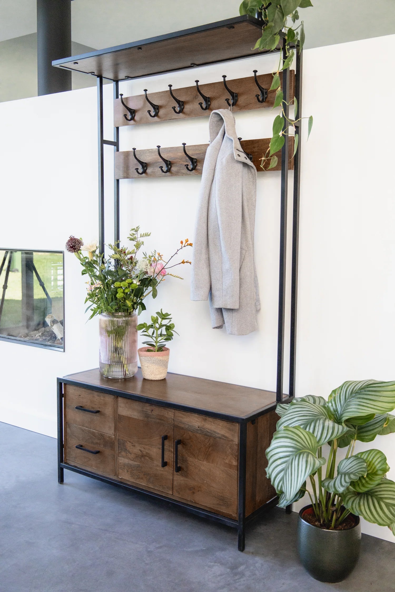 Garderoberek XL Industrieel Design | Mangohout en Staal | 100x40x190cm - Industrieelinhuis.nl