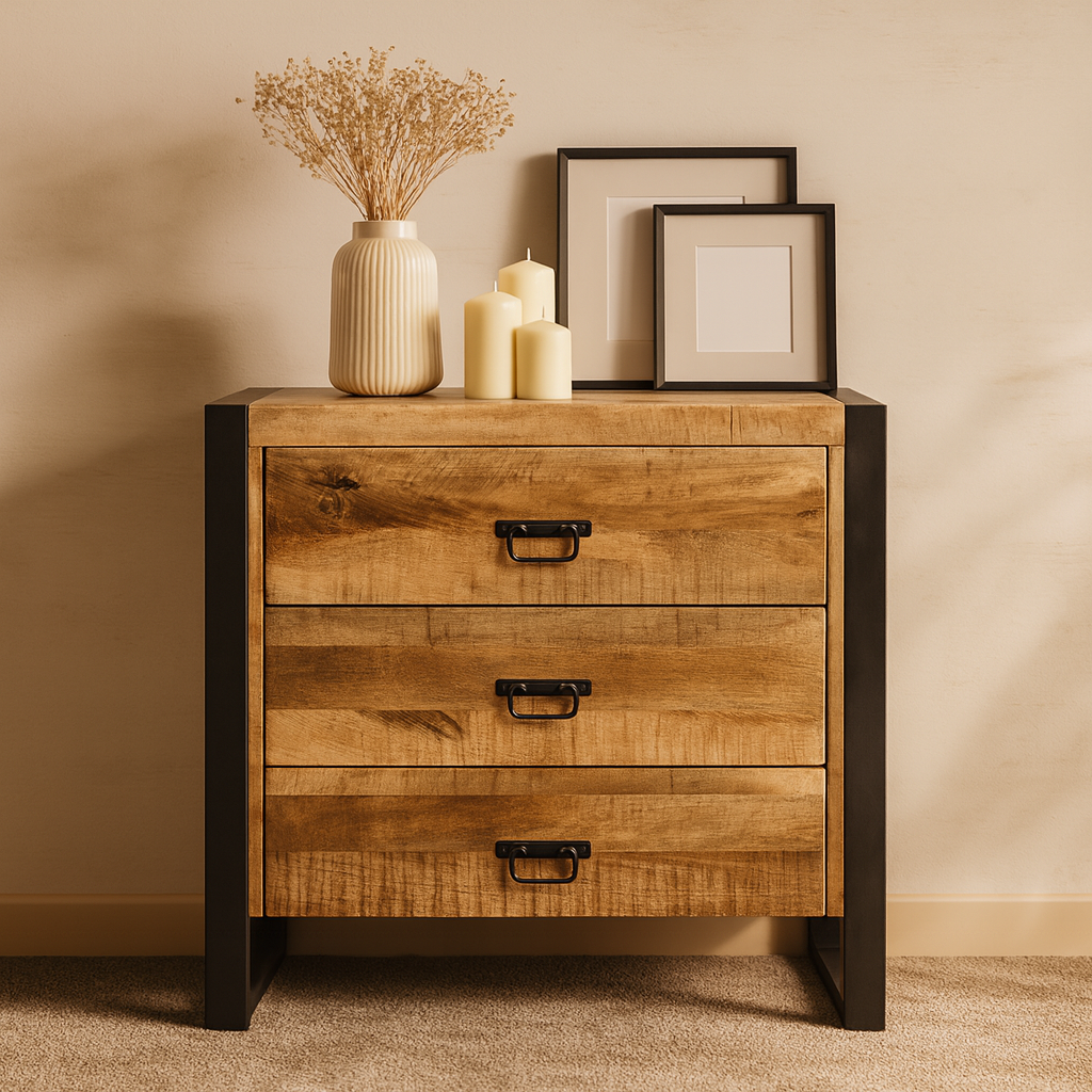 Ladekast Mangohout Britt  | Mangohout en Staal | 80x40x80cm - Industrieelinhuis.nl