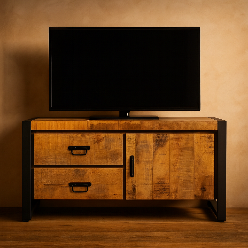 Britt 1-deur 2-laden TV-Meubel Mangohout en Staal