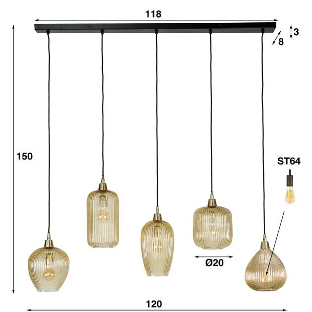 Hanglamp Roman Amber 5 lichtpunten - Industrieelinhuis.nl