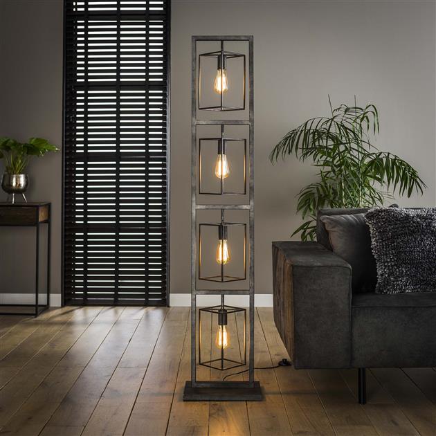 Vloerlamp Kubus toren Oud zilver 3 lichtpunten - Industrieelinhuis.nl