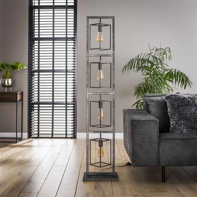 Vloerlamp Kubus toren Oud zilver 3 lichtpunten - Industrieelinhuis.nl