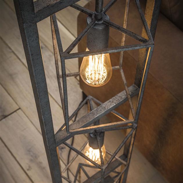 Vloerlamp Kubus toren Oud zilver 3 lichtpunten - Industrieelinhuis.nl