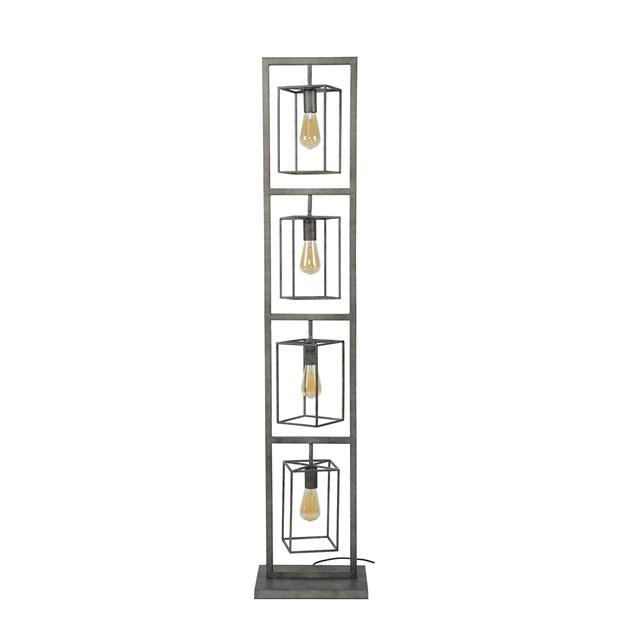 Vloerlamp Kubus toren Oud zilver 3 lichtpunten - Industrieelinhuis.nl
