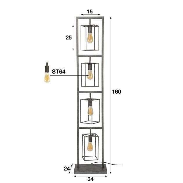 Vloerlamp Kubus toren Oud zilver 3 lichtpunten - Industrieelinhuis.nl