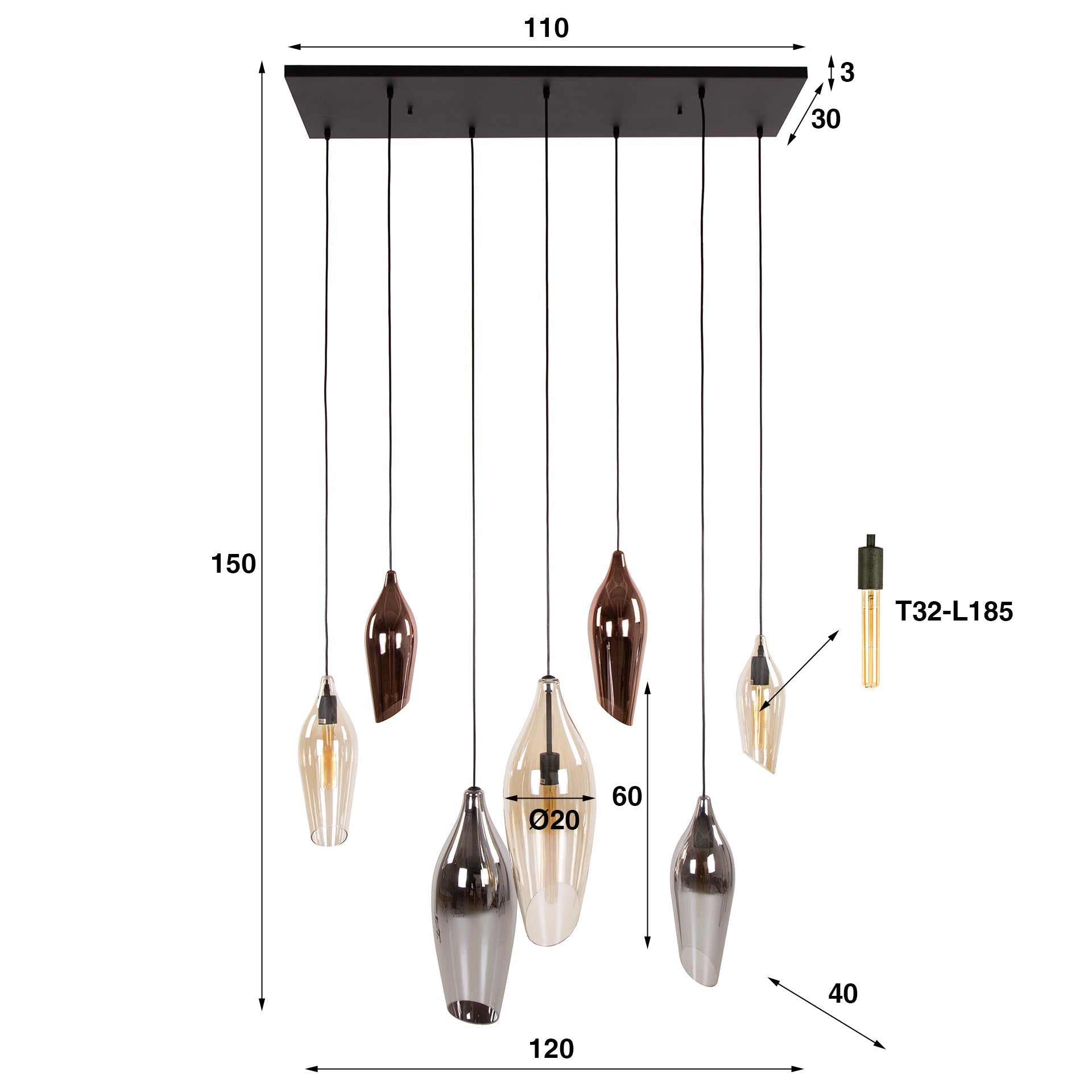 Hanglamp Charly 4+3 - Industrieelinhuis.nl