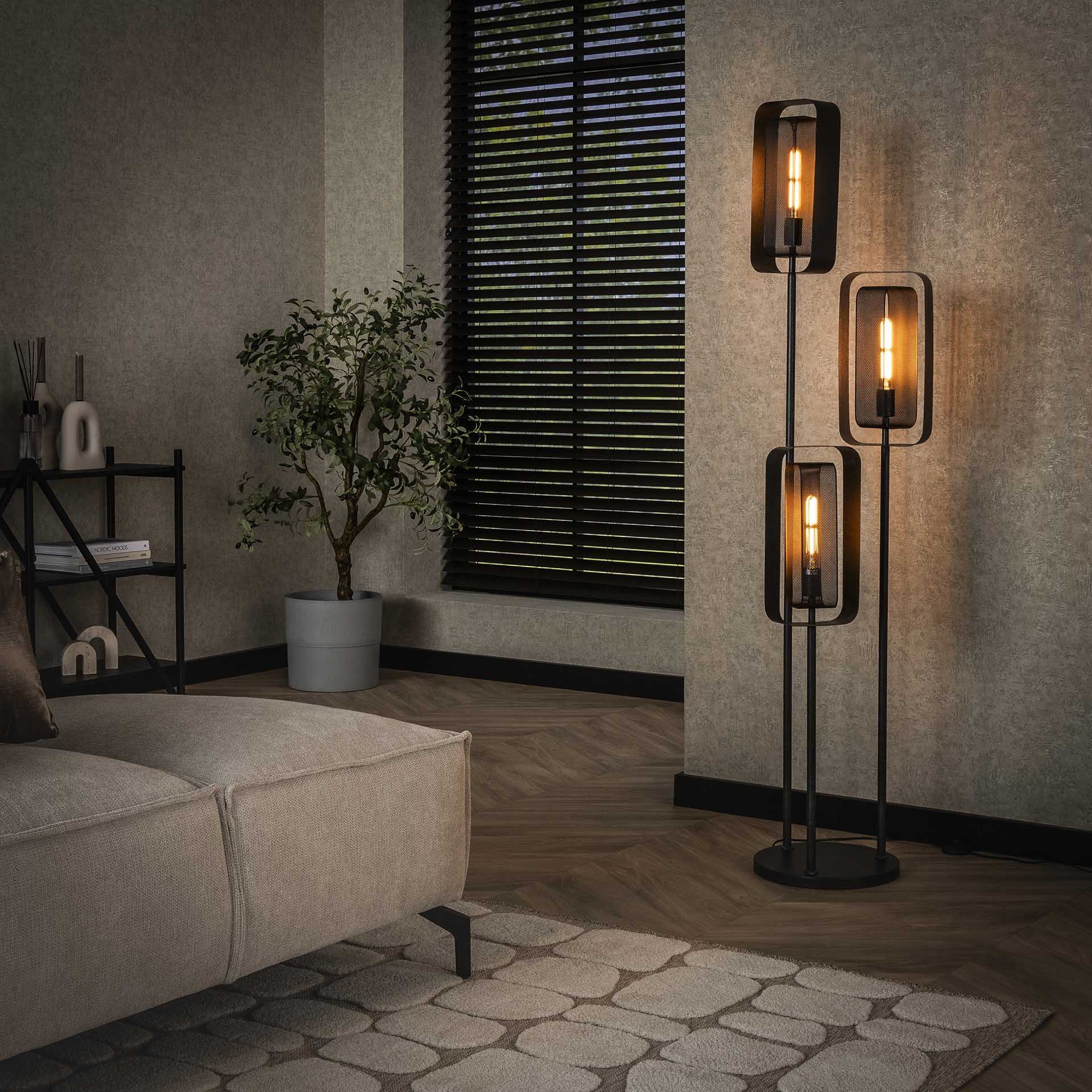 Vloerlamp Linde Zwart 3 lichtpunten - Industrieelinhuis.nl