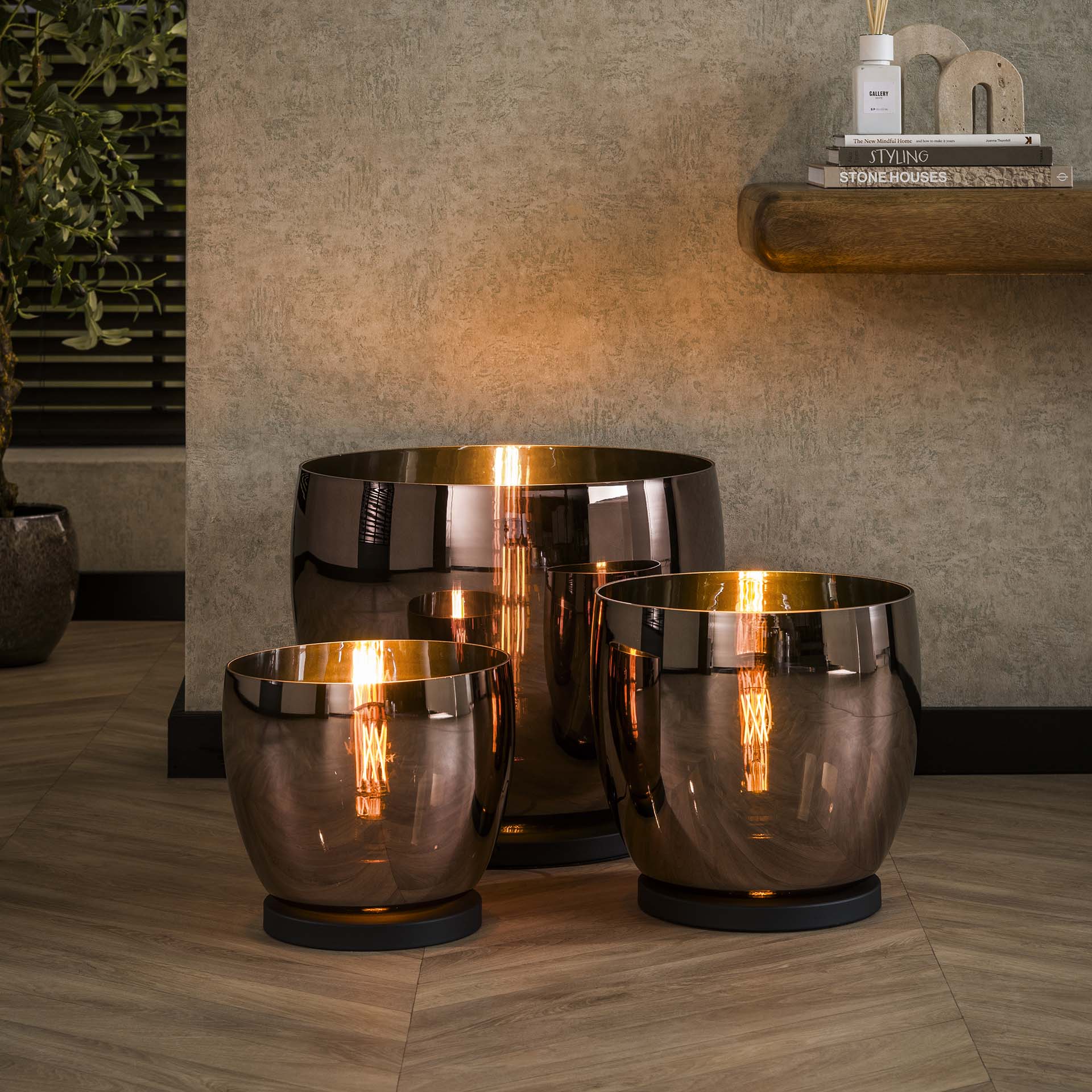 Vloerlamp XL Rise gekleurd glas Koper - Industrieelinhuis.nl