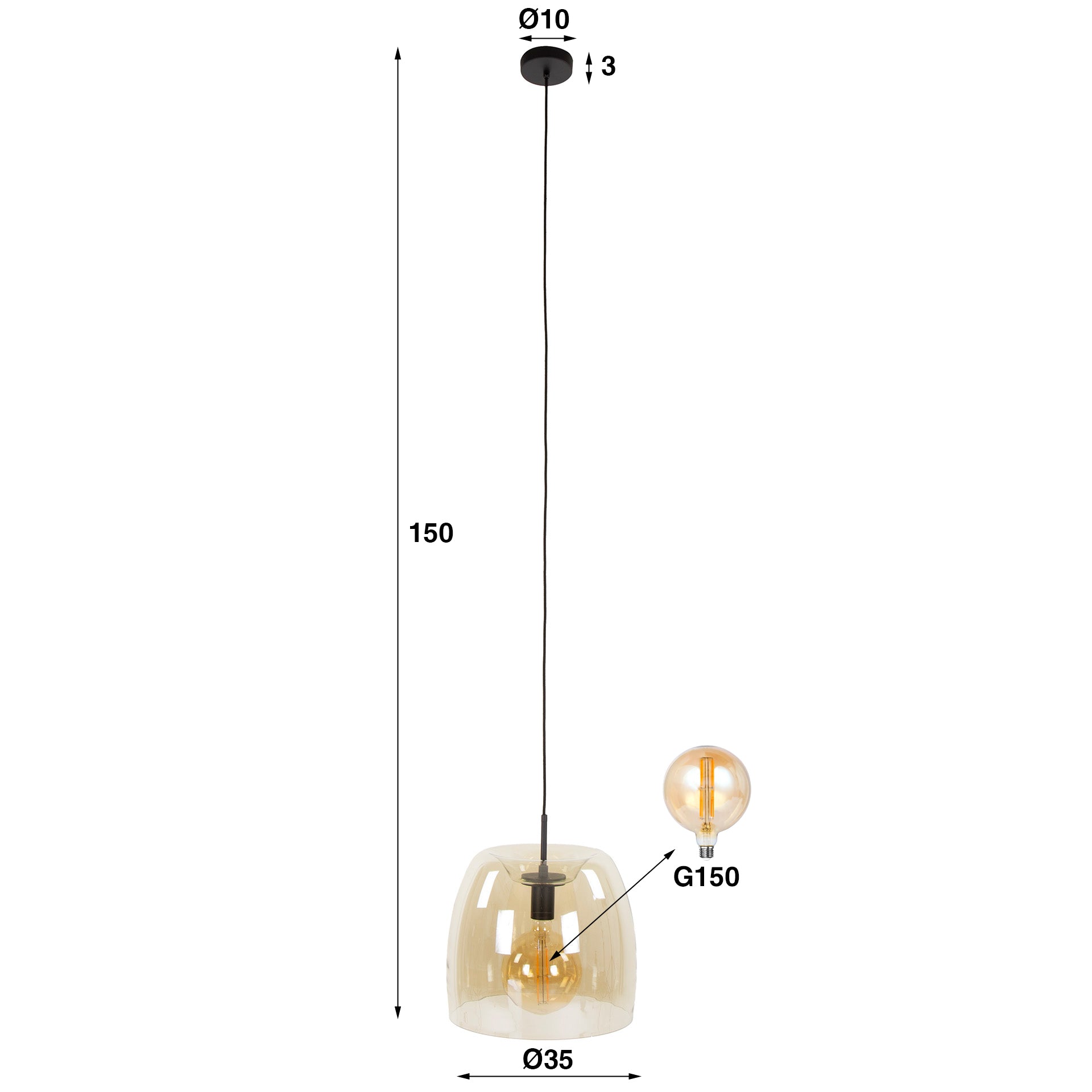Plafondlamp Liv Glass 1L Amber - Industrieelinhuis.nl