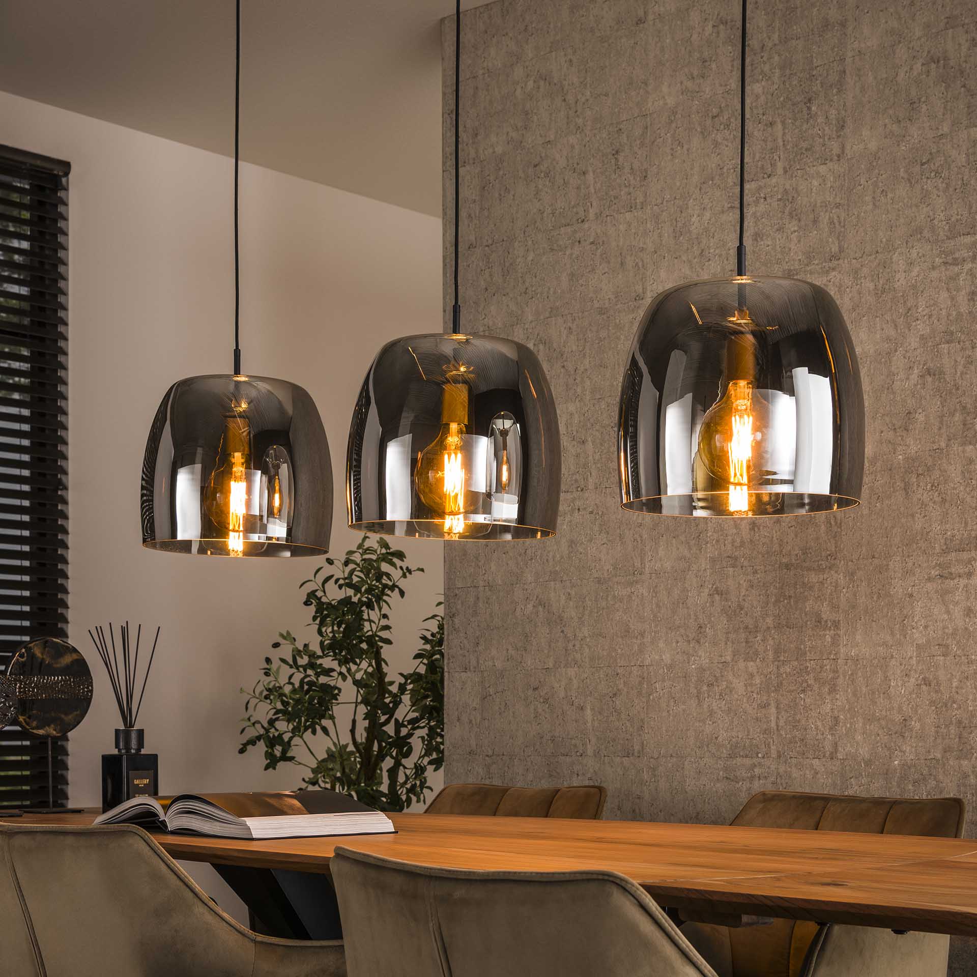 Plafondlamp Liv Glass 3L Smoke Grey - Industrieelinhuis.nl