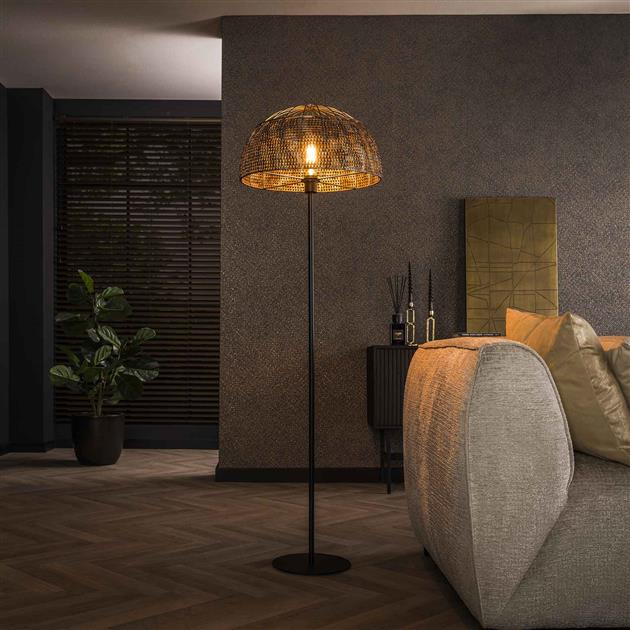Vloerlamp Lima Zwart Bruin Ø50 cm - Industrieelinhuis.nl