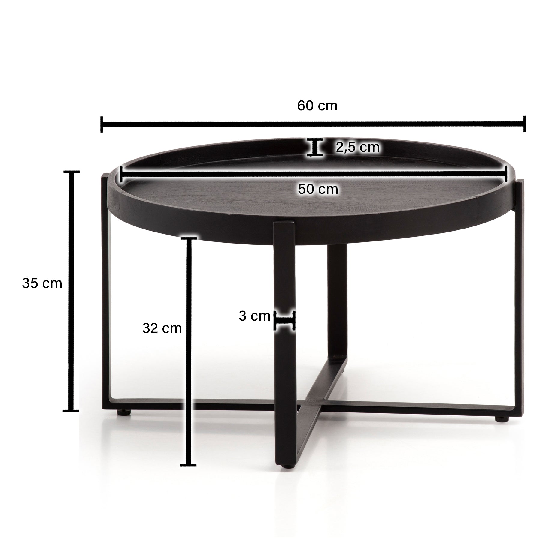 salontafel massief hout zwart 60x60x35cm woonkamertafel rond