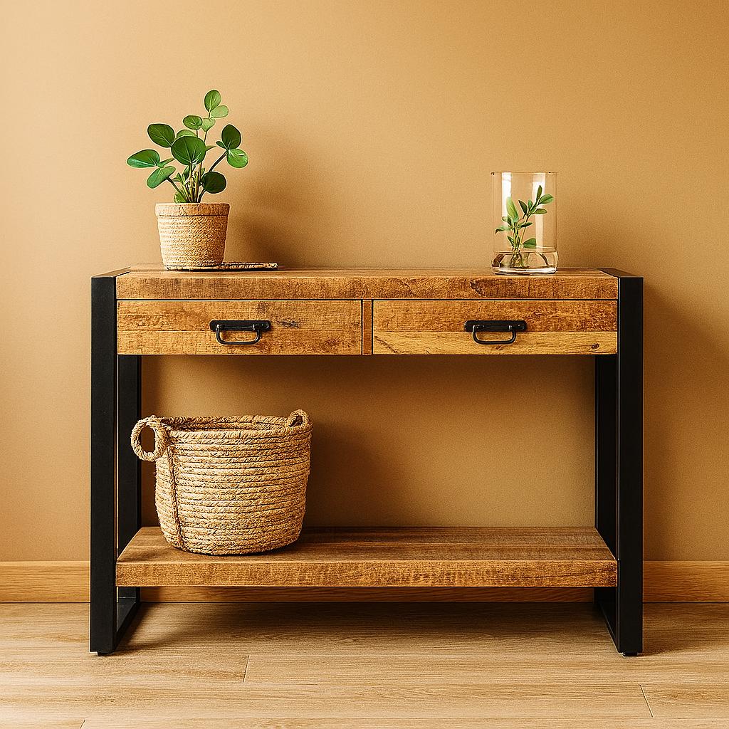 Sidetable met twee lades | 120 x 35 x 76 cm | Mangohout - Industrieelinhuis.nl