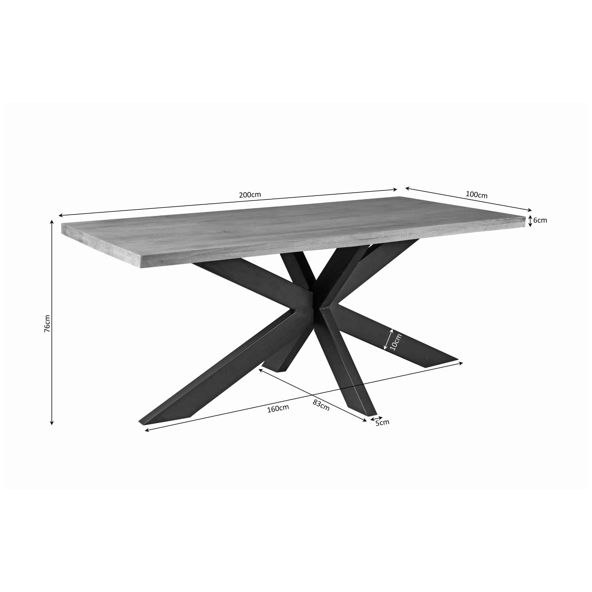 Eetkamertafel Mangohout Denver | Rechthoek matrixpoot | 200 cm