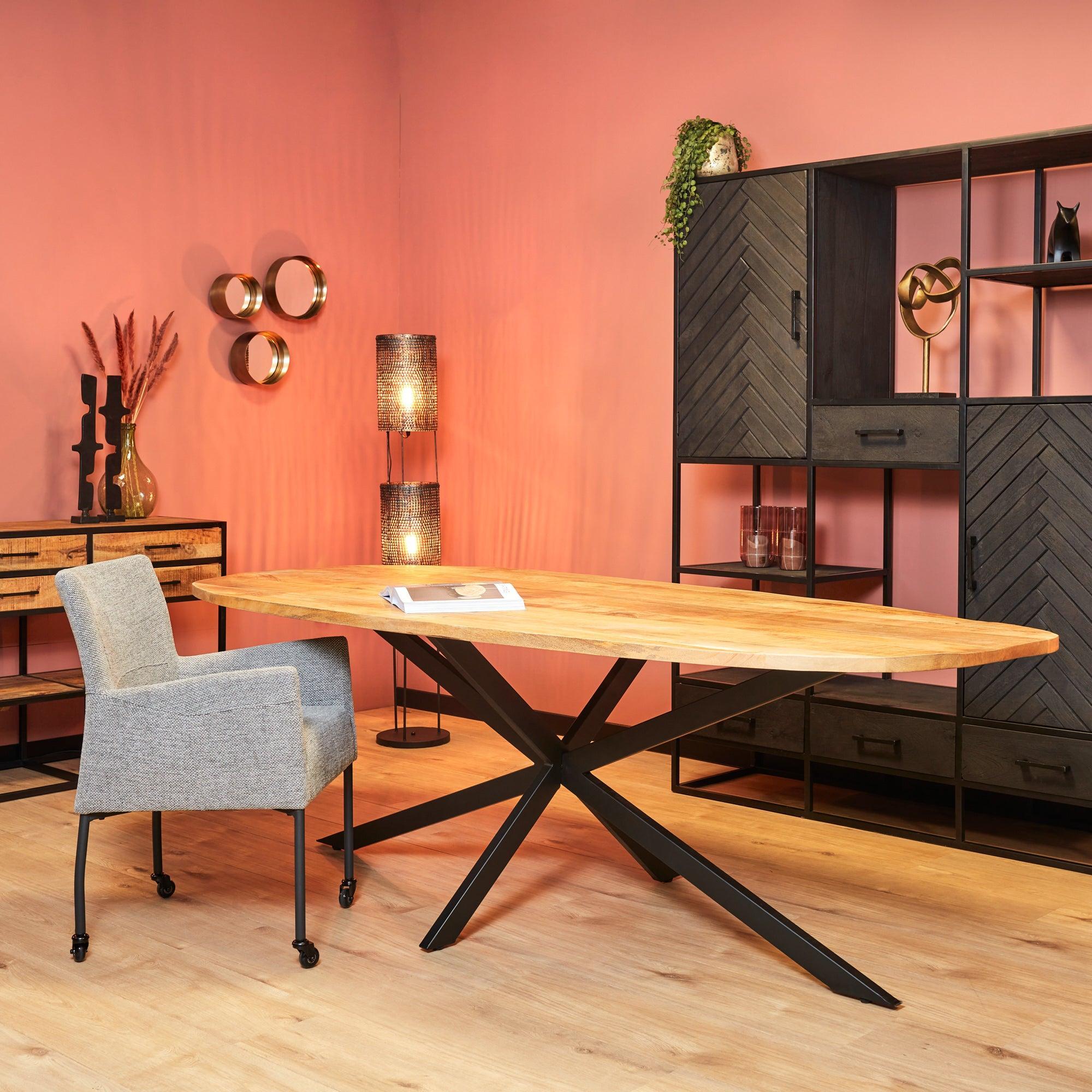 Eettafel Deens ovaal Elegance | Mangohout Staal | 200x100 cm