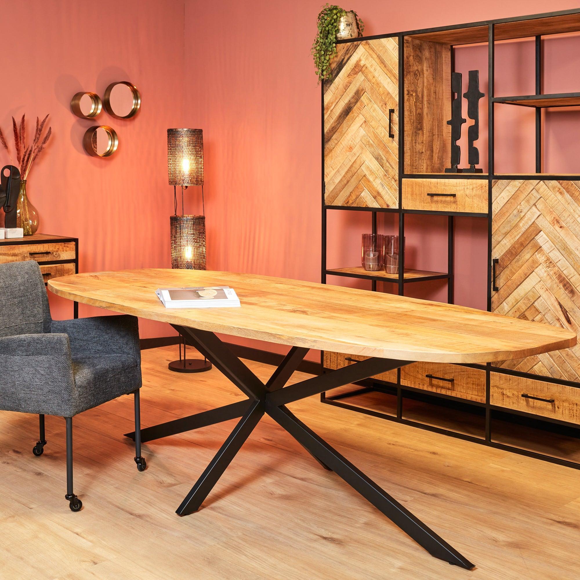 Eettafel Deens ovaal Elegance | Mangohout Staal | 200x100 cm
